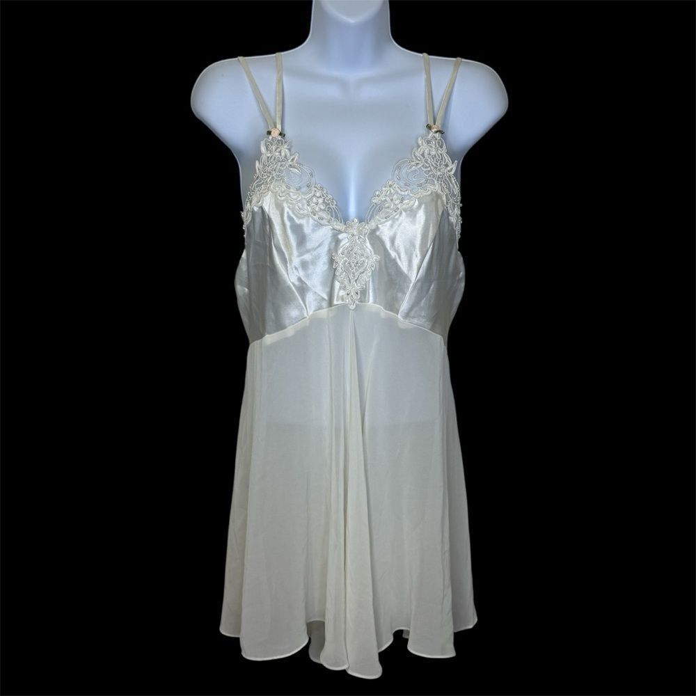 Vintage California Dynasty Elegant Ivory Cream Lace Chemise Applique Detail L - Picture 2 of 12